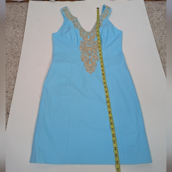 Lilly Pulitzer Suzette Serene Blue Gold Placket Shift Dress - Picture 6 of 7